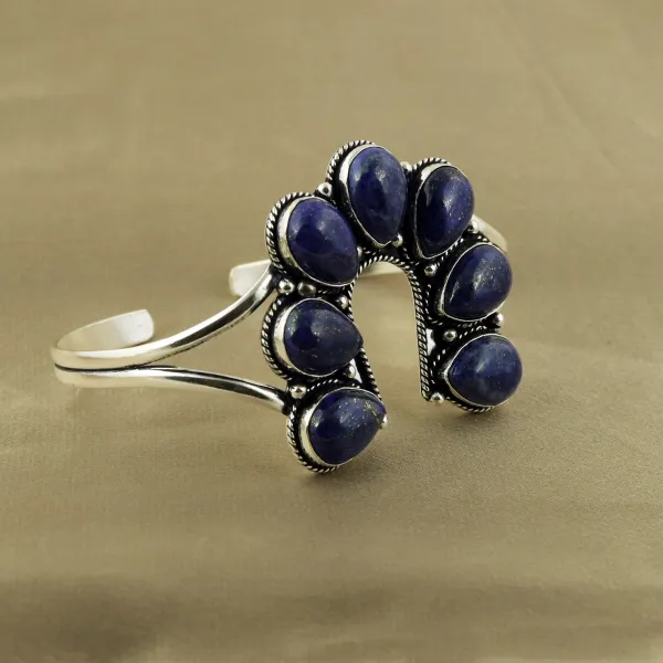 Natural Lapis Lazuli Sterling Silver Plated Handmade Cuff Bangle — photo 2