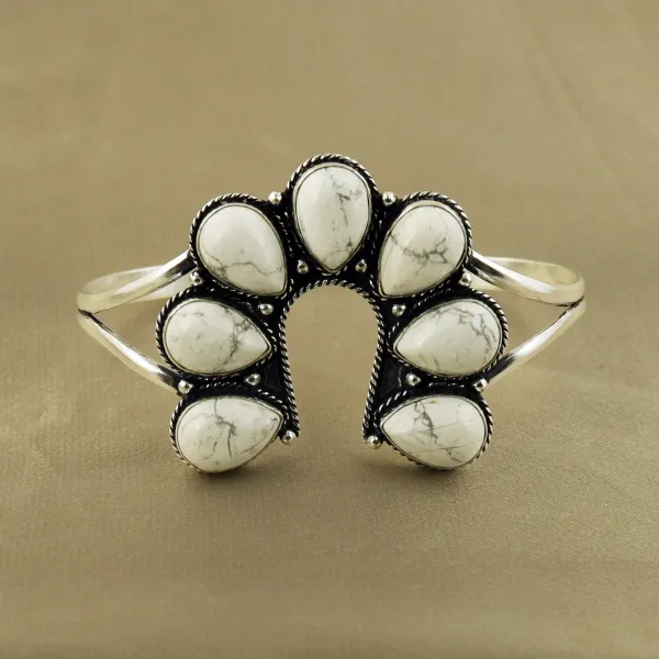 Natural Howlite Sterling Silver Plated Handmade Cuff Bangle — photo 1