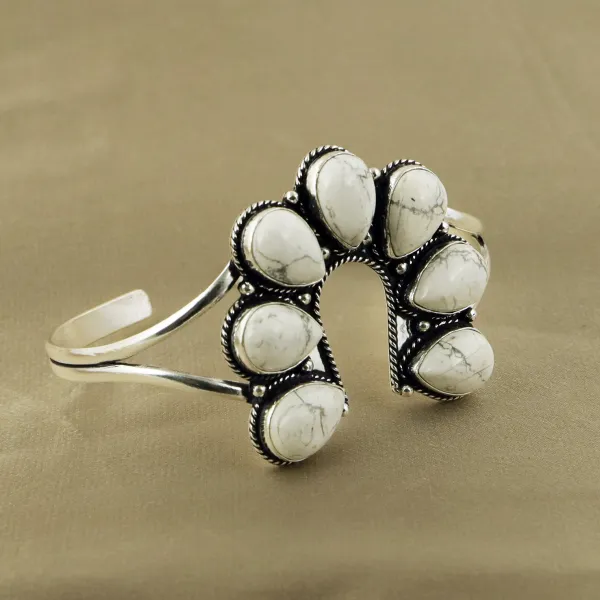 Natural Howlite Sterling Silver Plated Handmade Cuff Bangle — photo 2