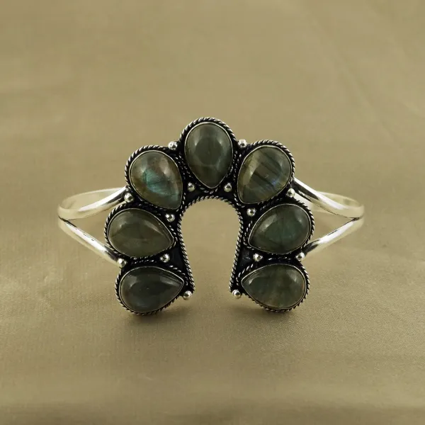 Natural Labradorite Sterling Silver Plated Handmade Cuff Bangle — photo 2