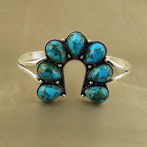 Natural Kingman Turquoise Sterling Silver Plated Handmade Cuff Bangle — photo 1