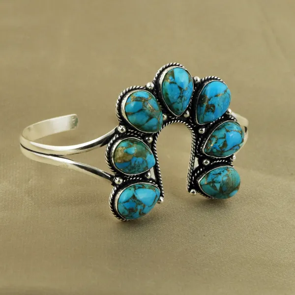 Natural Kingman Turquoise Sterling Silver Plated Handmade Cuff Bangle — photo 2