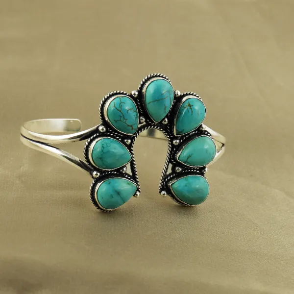 Natural Turquoise Sterling Silver Plated Handmade Cuff Bangle — photo 2
