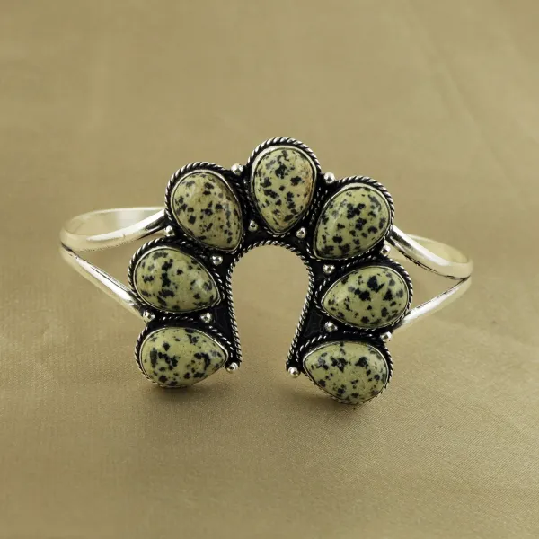 Natural Dalmatian Jasper Sterling Silver Plated Handmade Cuff Bangle — photo 1