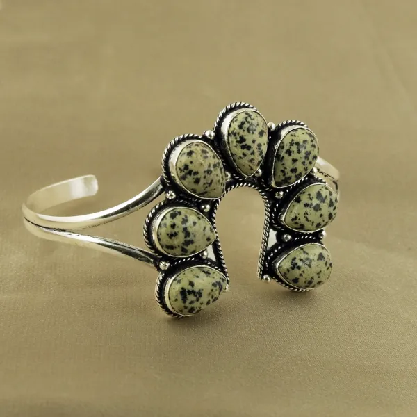 Natural Dalmatian Jasper Sterling Silver Plated Handmade Cuff Bangle — photo 2