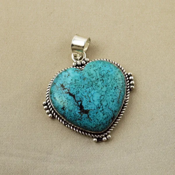 Natural Turquoise Sterling Silver Plated Handmade Pendant — photo 1