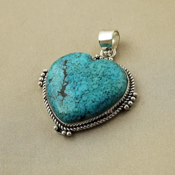 Natural Turquoise Sterling Silver Plated Handmade Pendant — photo 2