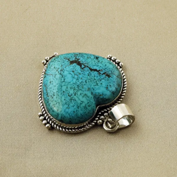 Natural Turquoise Sterling Silver Plated Handmade Pendant — photo 3