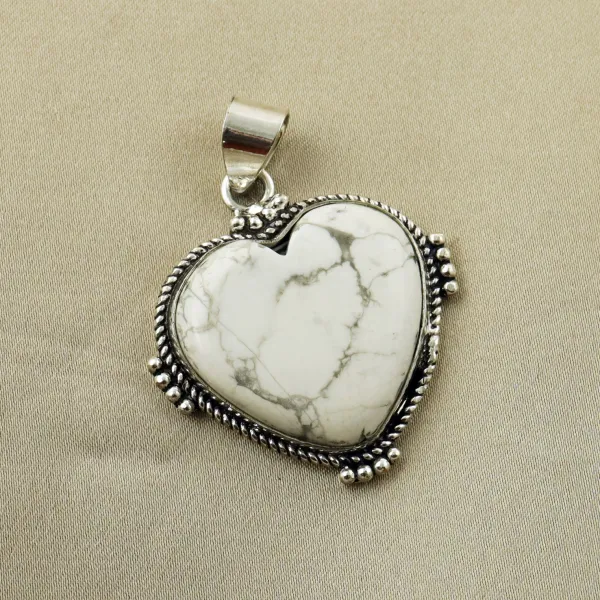 Natural Howlite Sterling Silver Plated Handmade Pendant — photo 1