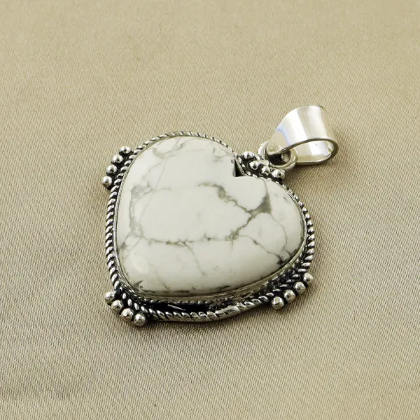 Natural Howlite Sterling Silver Plated Handmade Pendant — photo 2