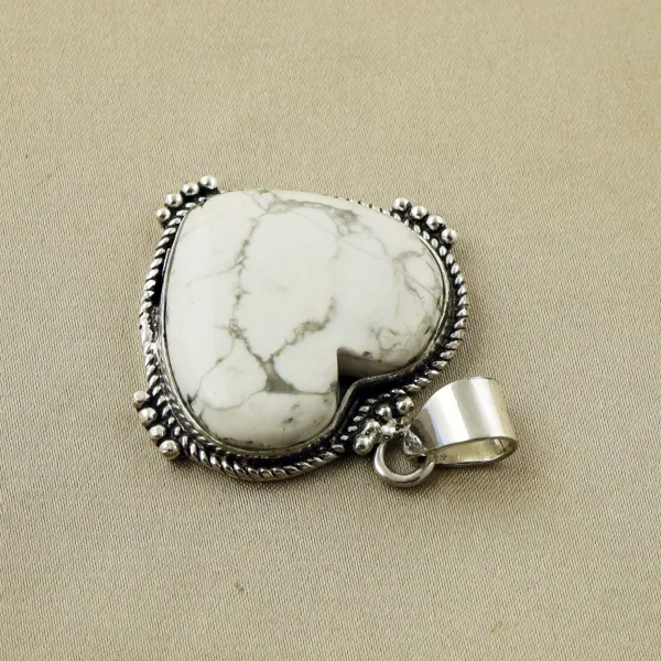 Natural Howlite Sterling Silver Plated Handmade Pendant — photo 3