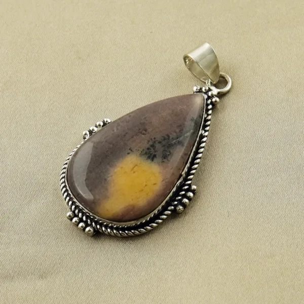Natural Dendrite Opal Sterling Silver Plated Handmade Pendant — photo 2