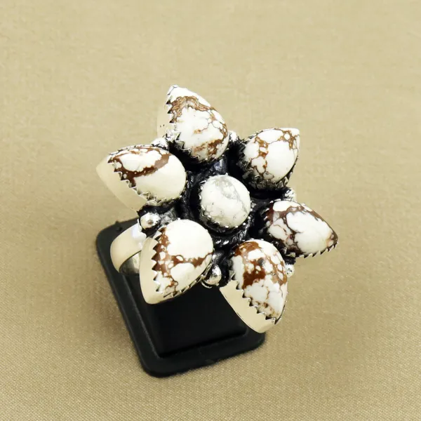 Natural Wild Horse & Howlite Sterling Silver Plated Handmade Ring - Size 9 — photo 1