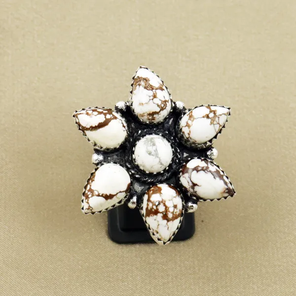 Natural Wild Horse & Howlite Sterling Silver Plated Handmade Ring - Size 9 — photo 2