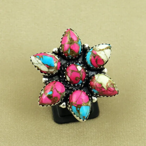 Natural Cotton Candy Sterling Silver Plated Handmade Ring - Size 7 — photo 2