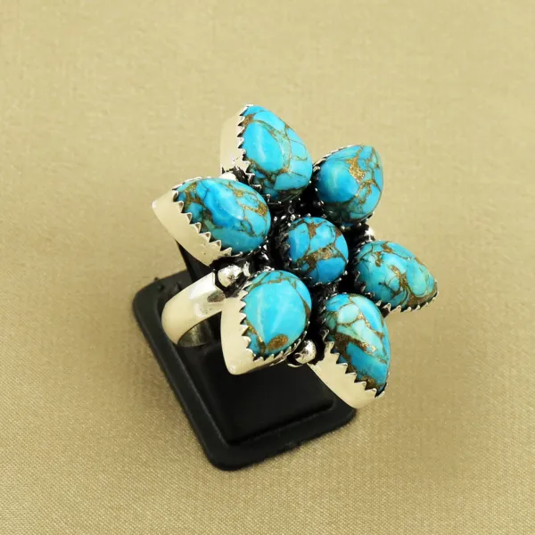 Natural Kingman Turquoise Sterling Silver Plated Handmade Ring - Size 8 — photo 1