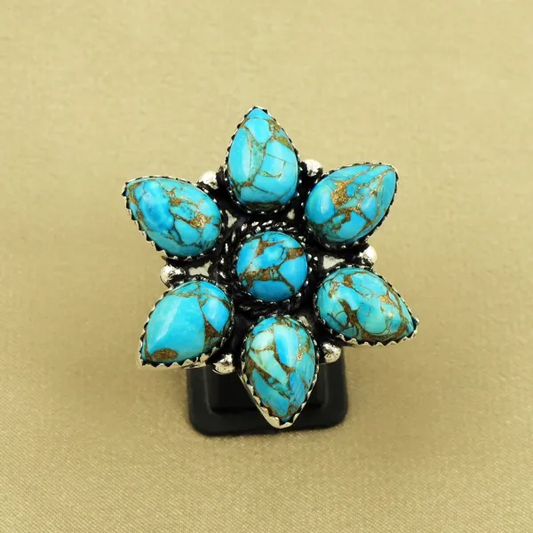 Natural Kingman Turquoise Sterling Silver Plated Handmade Ring - Size 8 — photo 2