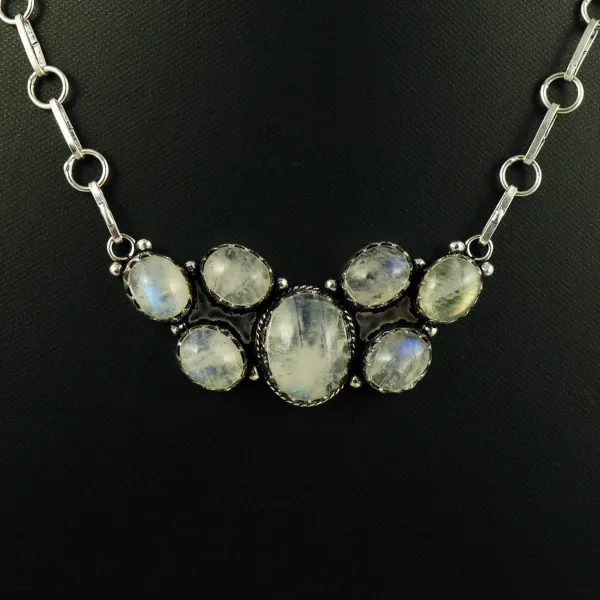 Natural Rainbow Moonstone Sterling Silver Plated Handmade Necklace — photo 2