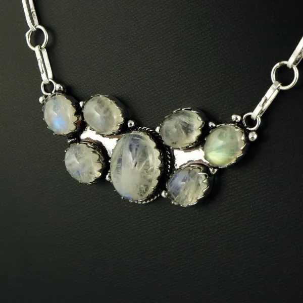 Natural Rainbow Moonstone Sterling Silver Plated Handmade Necklace — photo 3