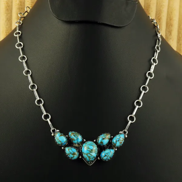 Natural Kingman Turquoise Sterling Silver Plated Handmade Necklace — photo 1
