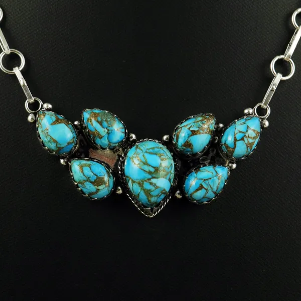 Natural Kingman Turquoise Sterling Silver Plated Handmade Necklace — photo 2