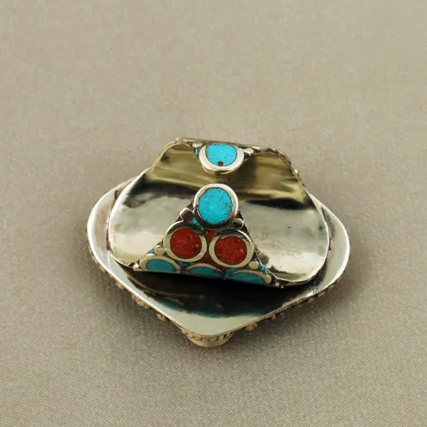 Tibetan Turquoise, Coral & Lapis Lazuli Handmade Ethnic Ring - Free Size — photo 3