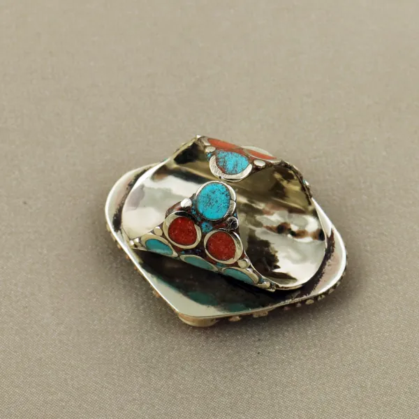 Tibetan Turquoise, Coral & Lapis Lazuli Handmade Ethnic Ring - Free Size — photo 3