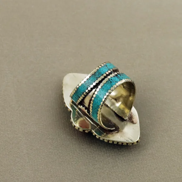 Tibetan Turquoise & Coral Handmade Ethnic Ring - Size 8.5 — photo 3