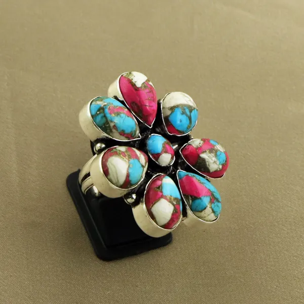 Natural Cotton Candy Sterling Silver Plated Handmade Ring - Size 7.5 — photo 1