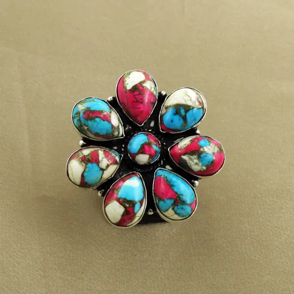 Natural Cotton Candy Sterling Silver Plated Handmade Ring - Size 7.5 — photo 2