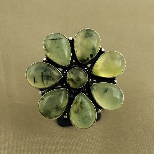Natural Prehnite Sterling Silver Plated Handmade Ring - Size 10 — photo 2