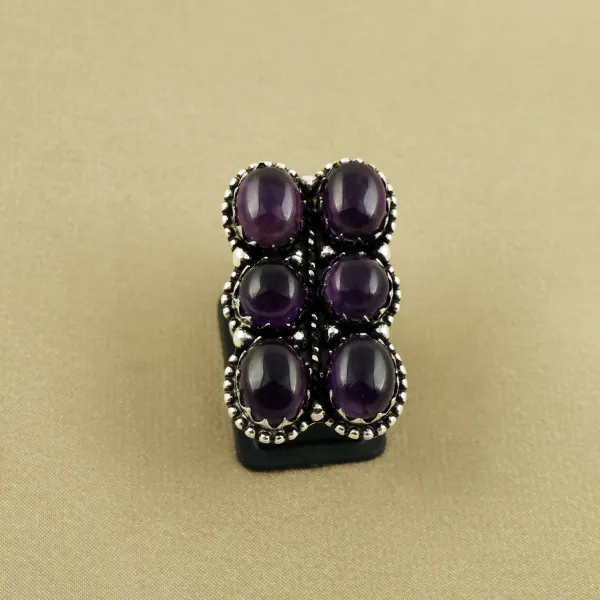 Natural Amethyst Sterling Silver Plated Handmade Ring - Size 6 — photo 2