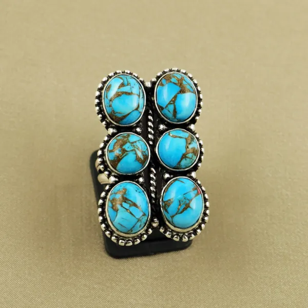 Natural Kingman Turquoise Sterling Silver Plated Handmade Ring - Size 7.5 — photo 2