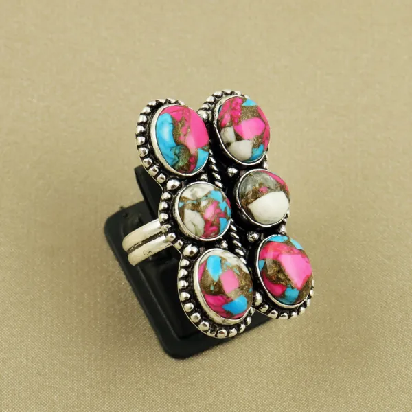 Natural Cotton Candy Sterling Silver Plated Handmade Ring - Size 8 (Adjustable) — photo 1