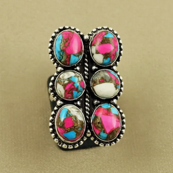 Natural Cotton Candy Sterling Silver Plated Handmade Ring - Size 8 (Adjustable) — photo 2