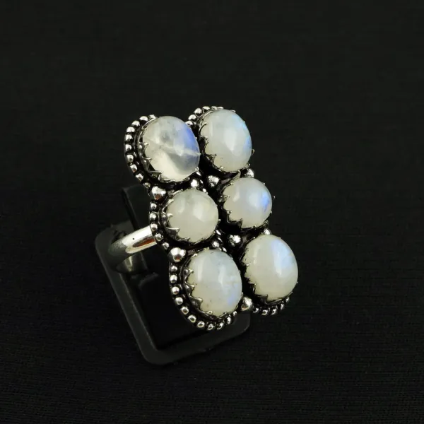 Natural Rainbow Moonstone Sterling Silver Plated Handmade Ring - Size 8 (Adjustable) — photo 1