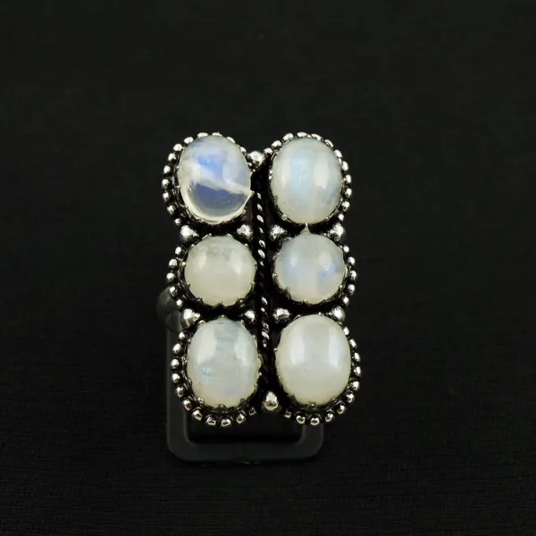 Natural Rainbow Moonstone Sterling Silver Plated Handmade Ring - Size 8 (Adjustable) — photo 2