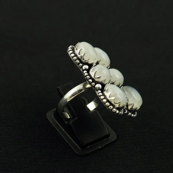 Natural Rainbow Moonstone Sterling Silver Plated Handmade Ring - Size 8 (Adjustable) — photo 3