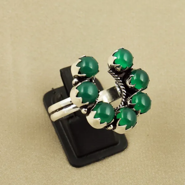 Natural Green Onyx Sterling Silver Plated Handmade Ring - Size 11 (Adjustable) — photo 1