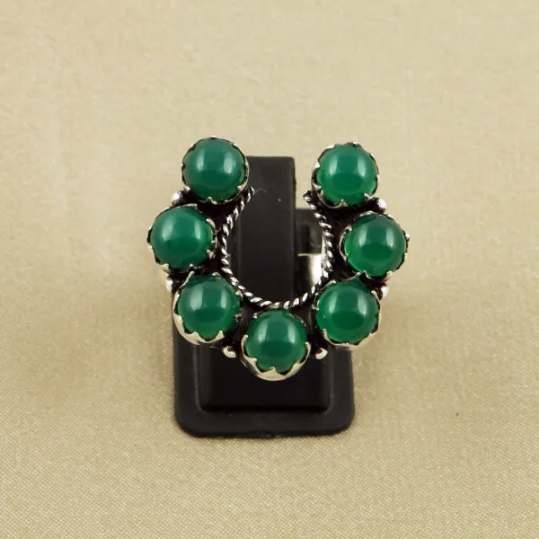 Natural Green Onyx Sterling Silver Plated Handmade Ring - Size 11 (Adjustable) — photo 2