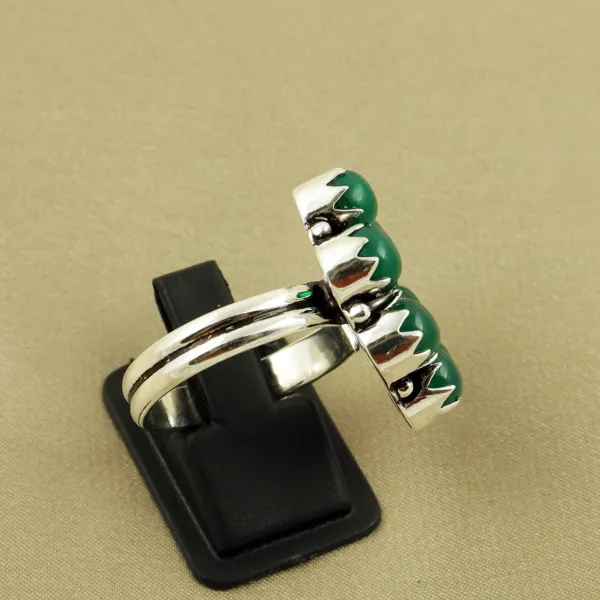 Natural Green Onyx Sterling Silver Plated Handmade Ring - Size 11 (Adjustable) — photo 3