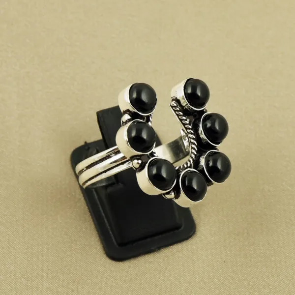 Natural Black Onyx Sterling Silver Plated Handmade Ring - Size 11 (Adjustable) — photo 1