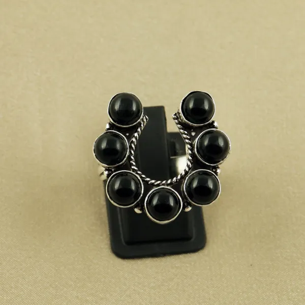 Natural Black Onyx Sterling Silver Plated Handmade Ring - Size 11 (Adjustable) — photo 2