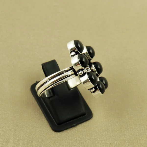 Natural Black Onyx Sterling Silver Plated Handmade Ring - Size 11 (Adjustable) — photo 3