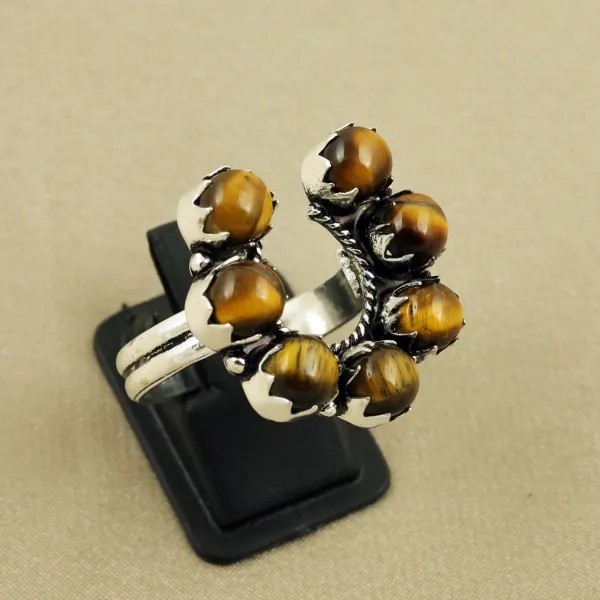 Natural Tiger Eye Sterling Silver Plated Handmade Ring - Size 11 (Adjustable) — photo 1