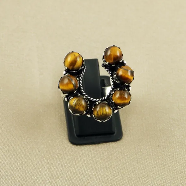 Natural Tiger Eye Sterling Silver Plated Handmade Ring - Size 11 (Adjustable) — photo 2