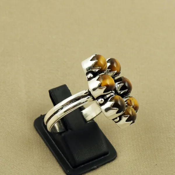 Natural Tiger Eye Sterling Silver Plated Handmade Ring - Size 11 (Adjustable) — photo 3