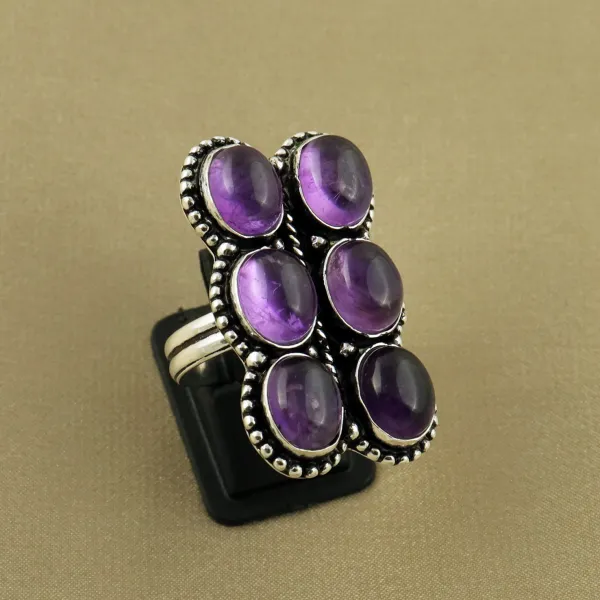 Natural Amethyst Sterling Silver Plated Handmade Ring - Size 8 (Adjustable) — photo 1