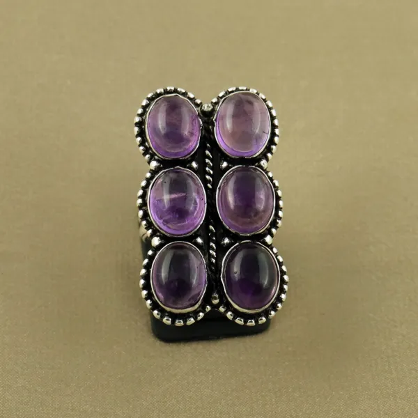 Natural Amethyst Sterling Silver Plated Handmade Ring - Size 8 (Adjustable) — photo 2