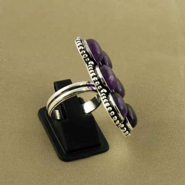 Natural Amethyst Sterling Silver Plated Handmade Ring - Size 8 (Adjustable) — photo 3